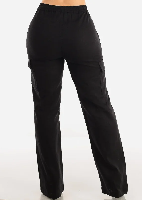 black-linen-high-waist-straight-leg-cargo-pants-6833pmblk