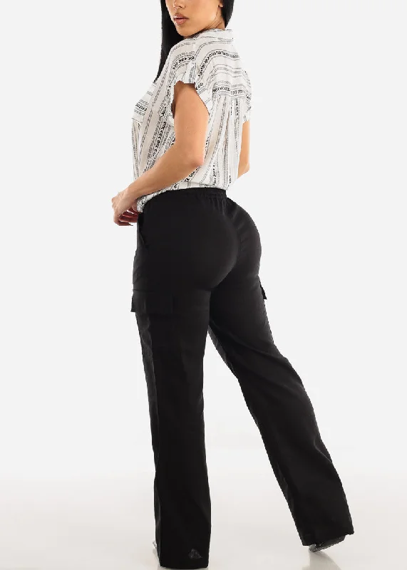 black-linen-high-waist-straight-leg-cargo-pants-6833pmblk