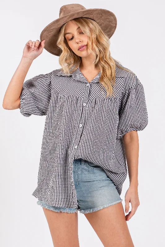 black-plaid-button-down-maternity-top