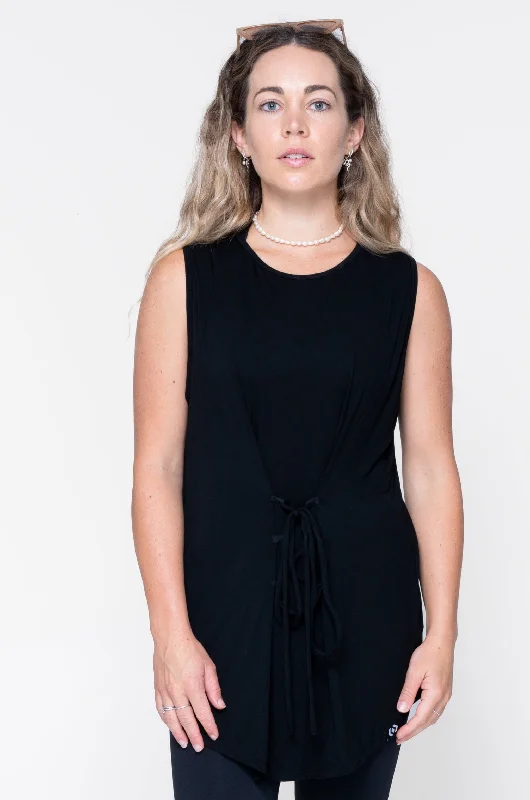 Black Slinky To Touch - Corset Front Sleeveless Boyfriend Tee