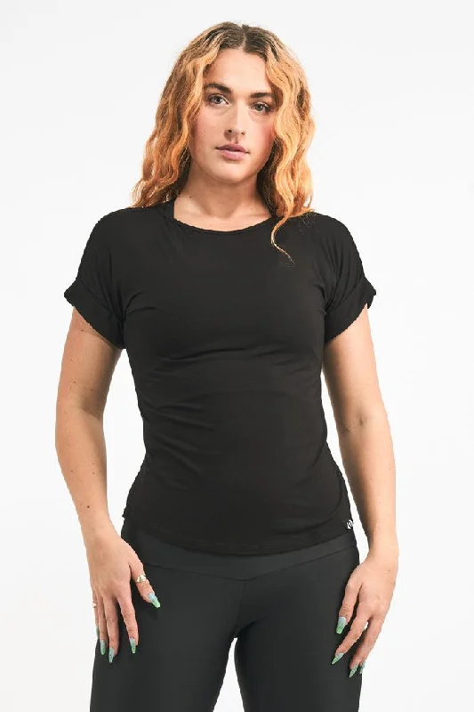 Black Slinky To Touch - Cuffed Sleeve Tee