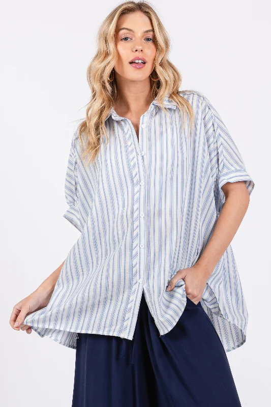 blue-striped-button-up-collared-short-sleeve-maternity-top