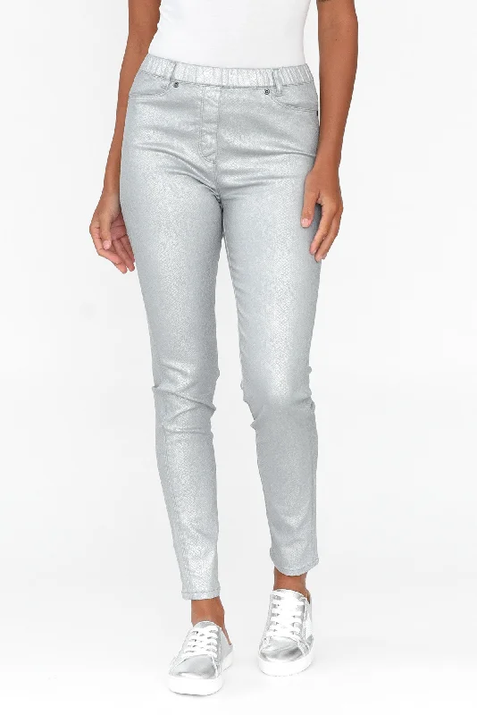 Bonita Silver Animal Foil Stretch Pants