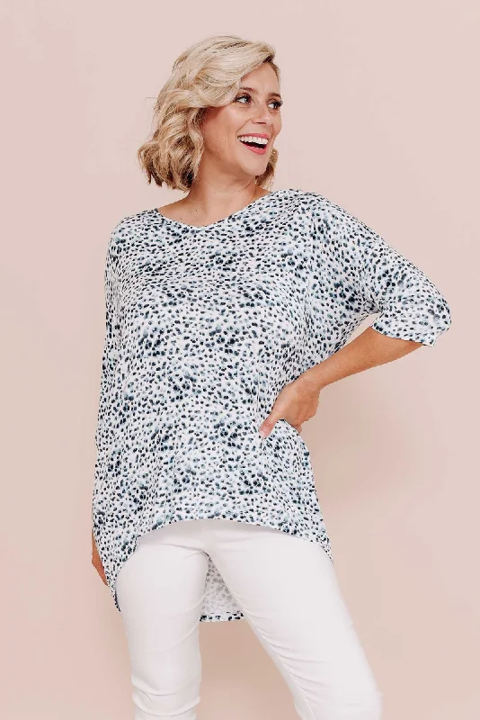 Brielle Snow Leopard Bamboo V Neck Top