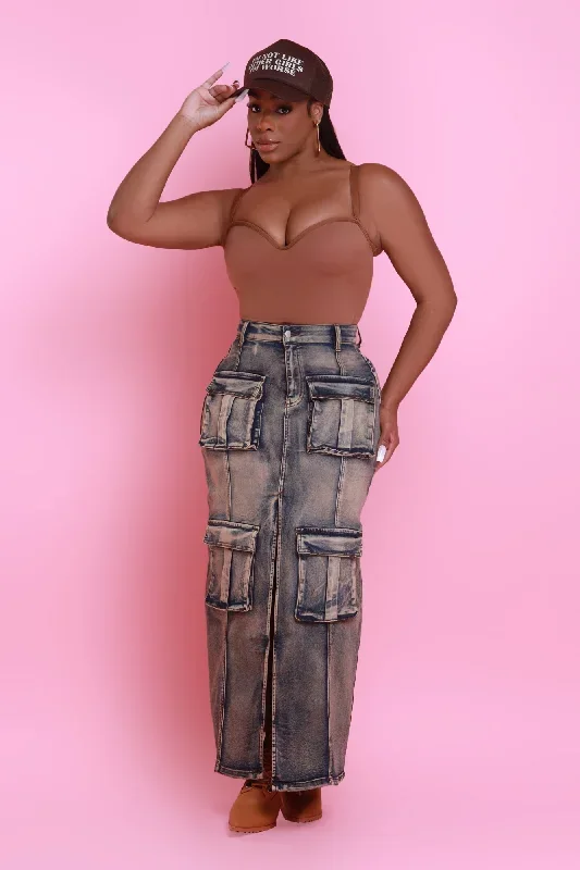 Bring It Back Denim Cargo Skirt - Vintage Blue