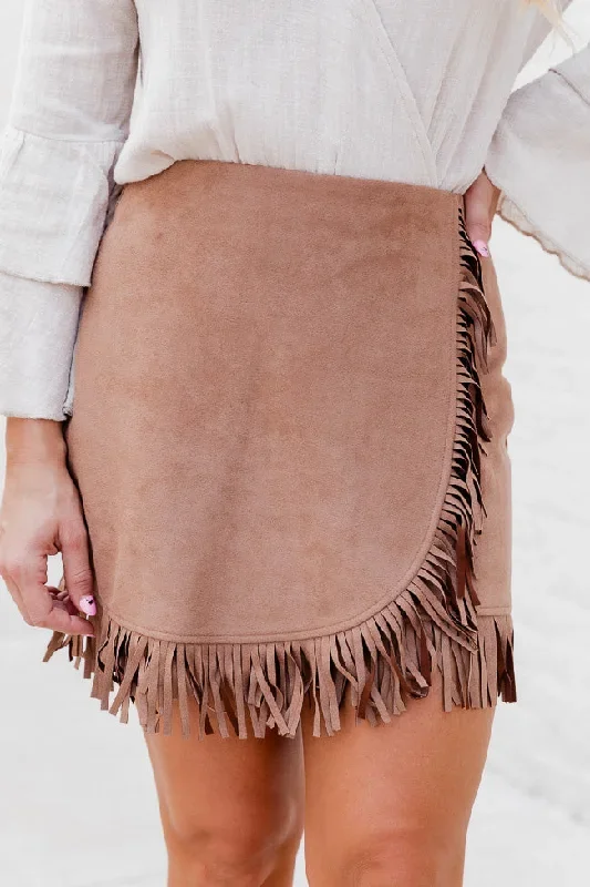 I'll Go First Brown Fringe Hem Suede Mini Skort FINAL SALE