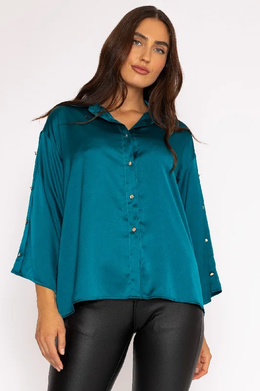 Button Sleeve Blouse in Teal