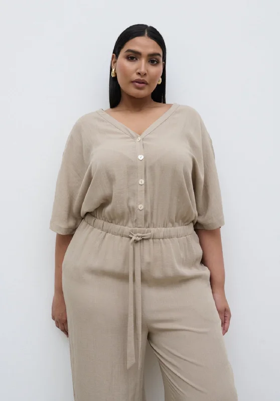 Carey Easywear Jumpsuit Curve - Stone