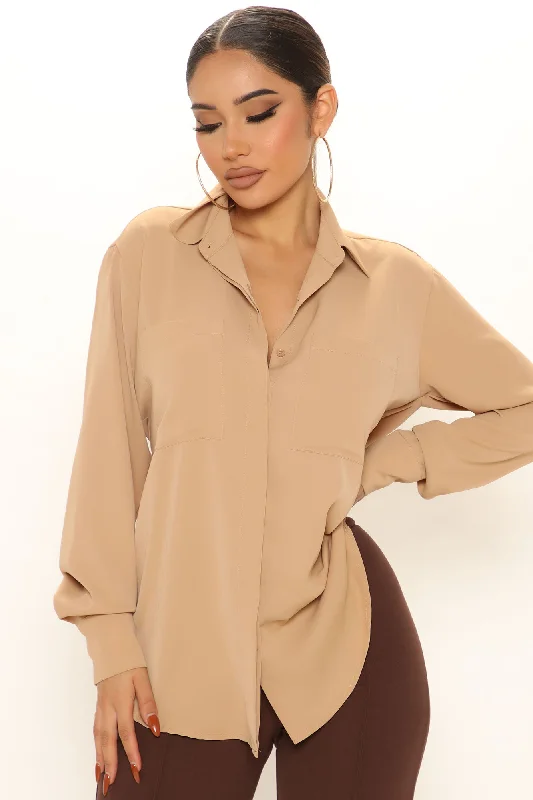 CEO Of Slaying Button Down Top - Taupe