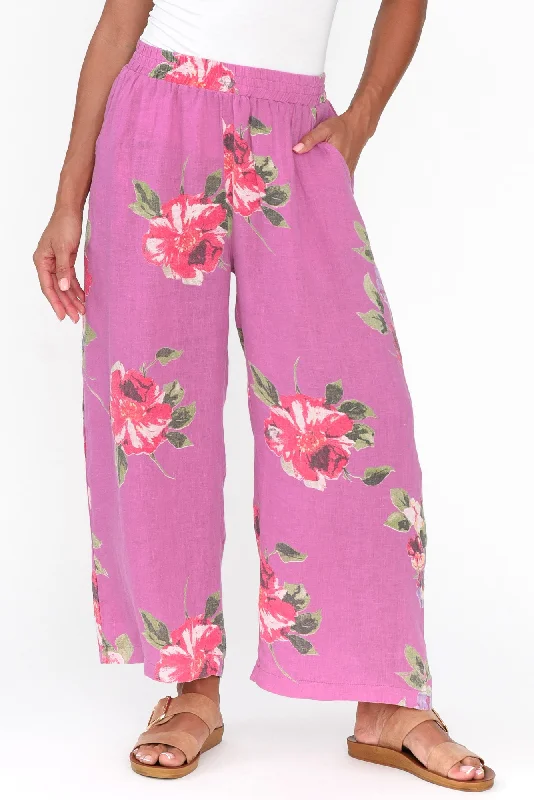 Cheyanne Pink Flower Linen Pants