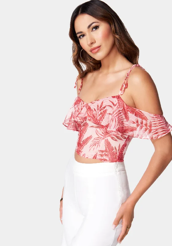 cold-shoulder-spaghetti-strap-ties-ruffle-top-rose-palm-print