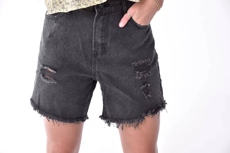 Denim Shorts In Distressed Black