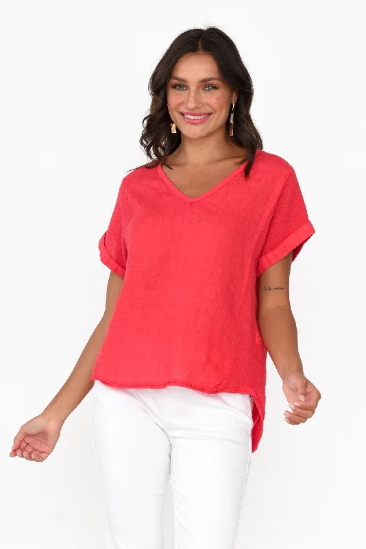 Dorian Red Linen Cotton Top