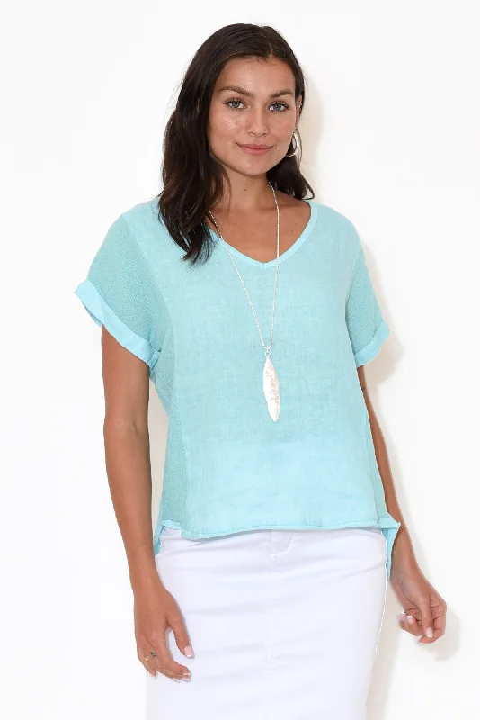 Dorian Turquoise Linen Cotton Top