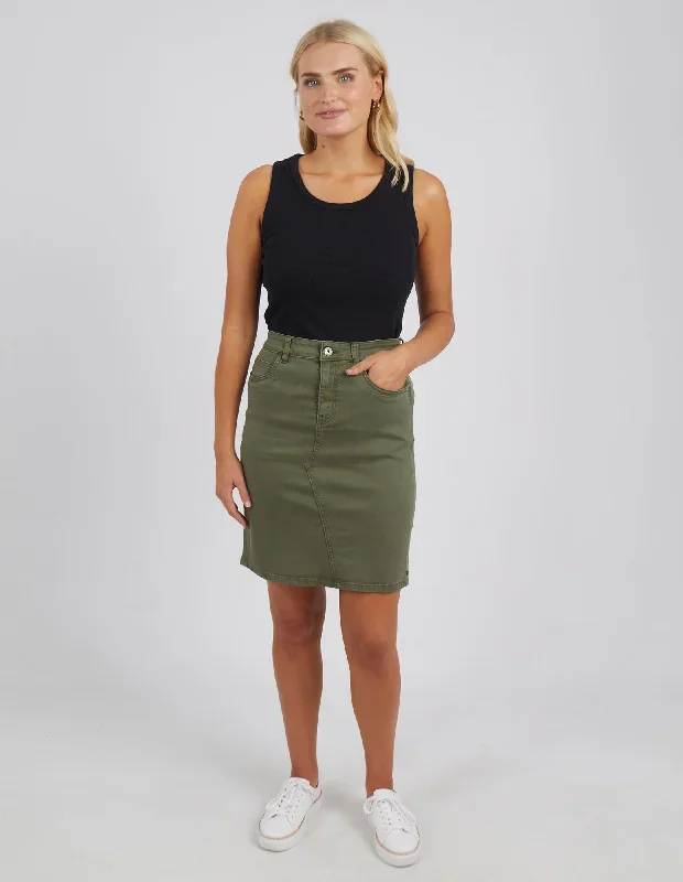 Elm Belle Denim Skirt Washed Khaki