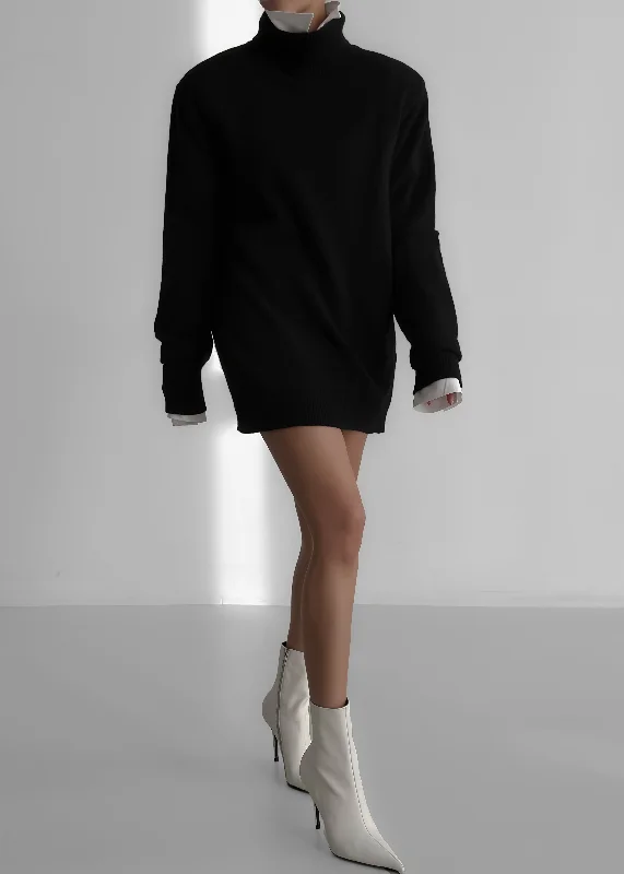 Emilia Mini Padded Sweater Dress - Black