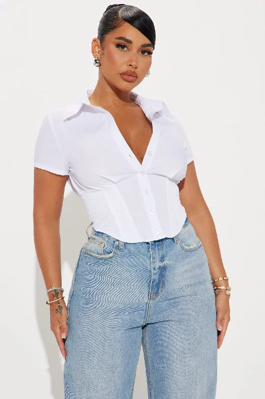 Endless Talks Short Sleeve Corset Top - White