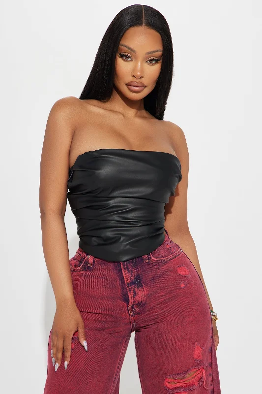 Exclusive Invite Faux Leather Corset Top - Black