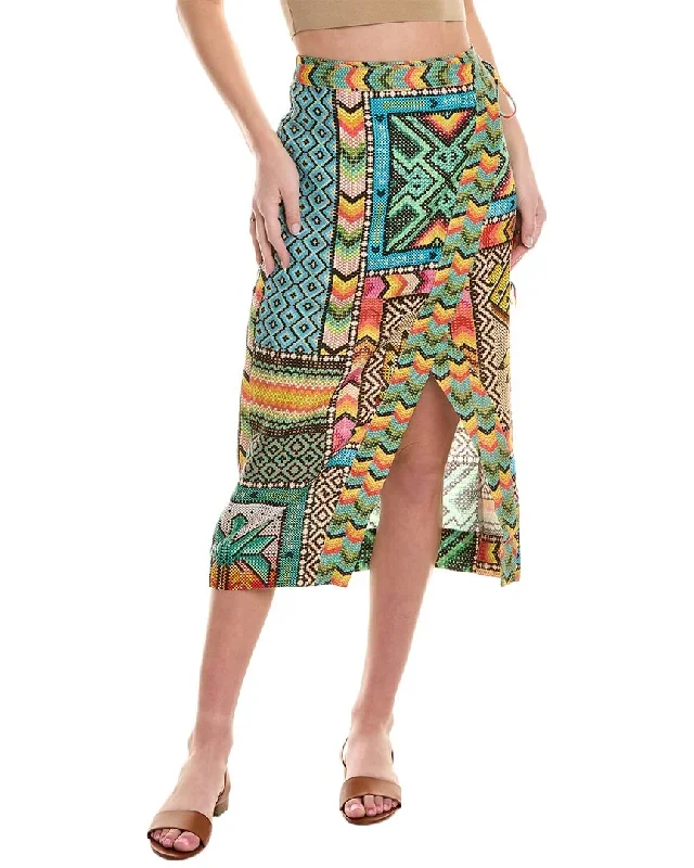 FARM Rio Banana Scarves Linen Midi Skirt