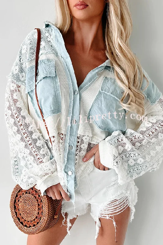 Unique & Interesting Lace Crochet Button-Down Shirt Jacket