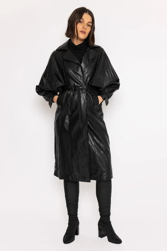 Faux Leather Trench in Black