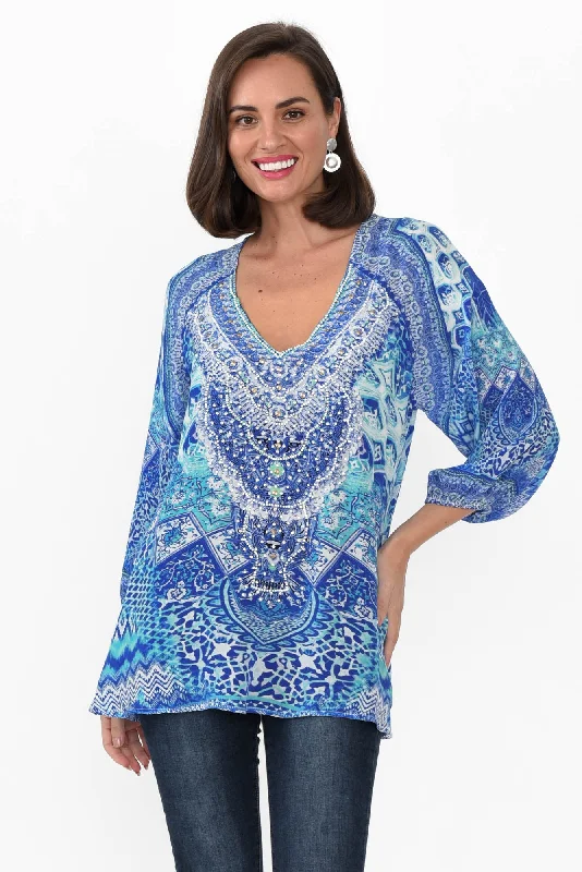 Florence Blue Silk Gypsy Top