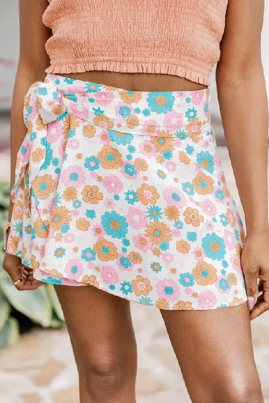 Free To Explore Multi Floral Side Tie Skort FINAL SALE