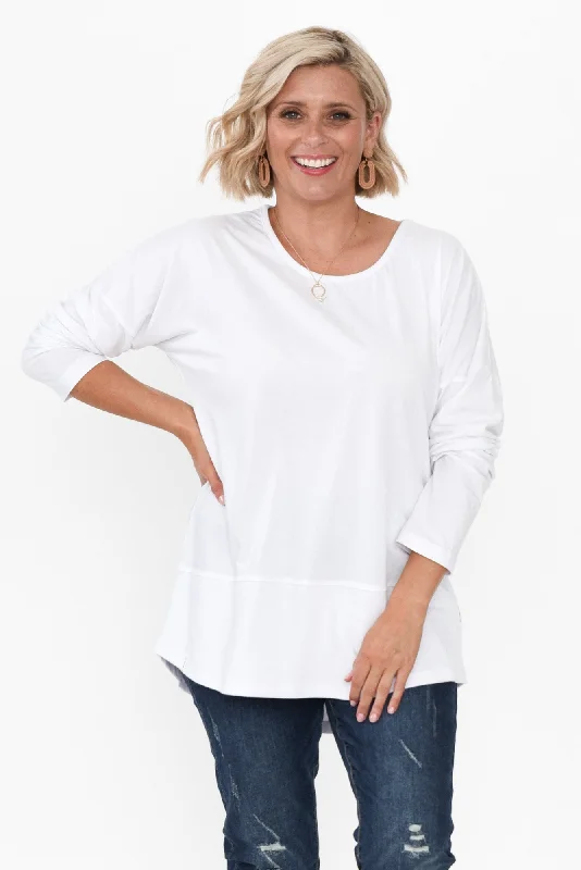 Fundamental White Cotton Rib Sleeved Top