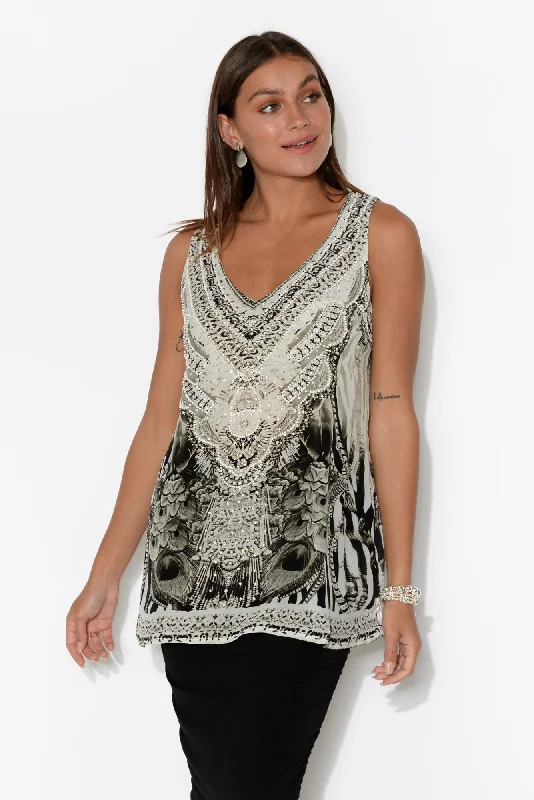 Grey Safari Silk Singlet Top