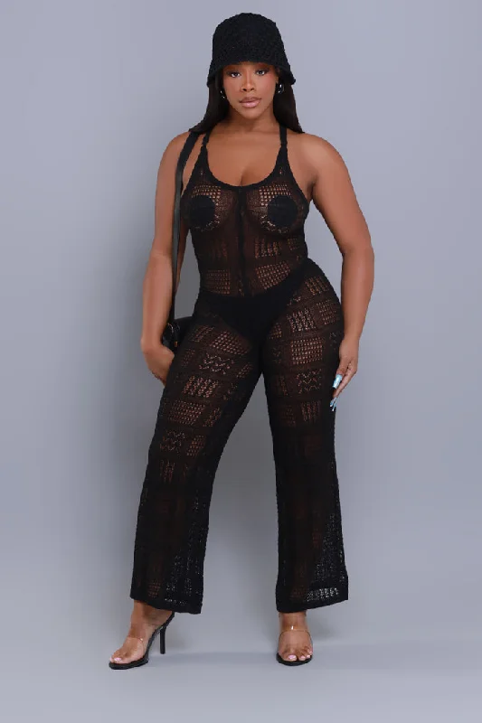 High Alert Sleeveless Crochet Jumpsuit - Black