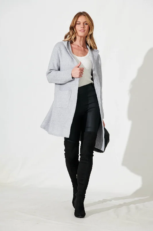 Icicle Hood Knit Cardigan In Grey Wool Blend