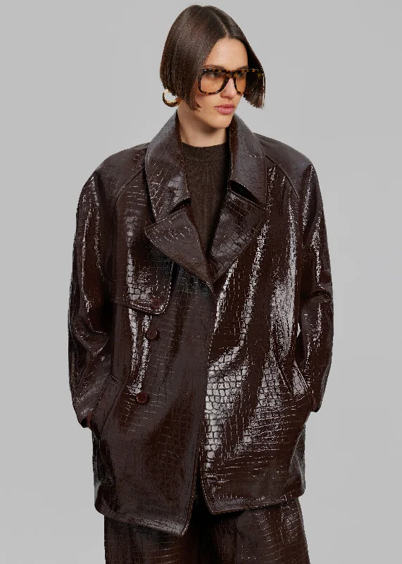 Jackie Croc-Effect Coat - Brown