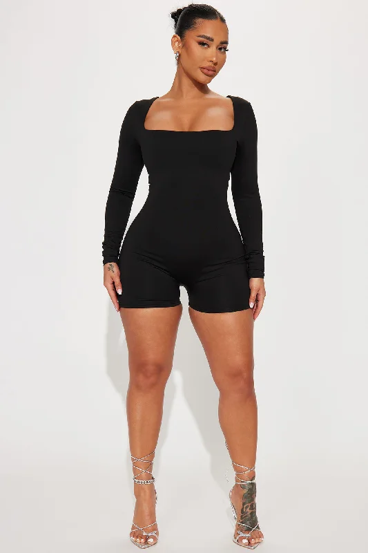 Keep Up Double Lined Romper - Black