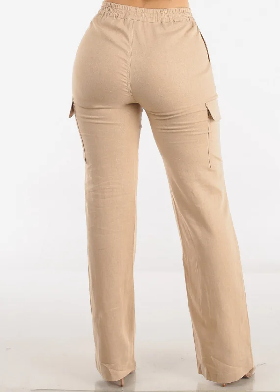 khaki-high-waist-straight-leg-linen-cargo-pants-6833pmkhaki