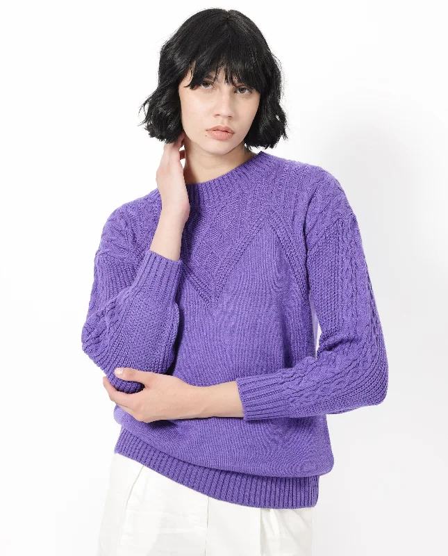 Rareism Women'S Klein Purple Acrylic Fabric Full Sleeves Round Neck Regular Fit Plain Sweater