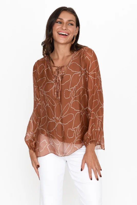 Lavie Rust Bloom Silk Tie Top