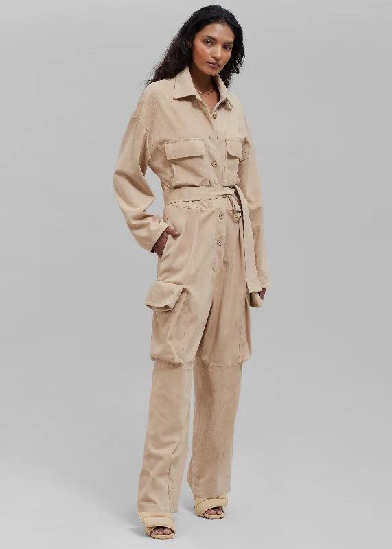 Linda Suede Jumpsuit - Beige