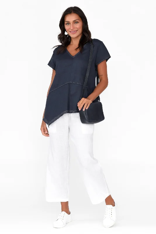 lindy-navy-linen-v-neck-top