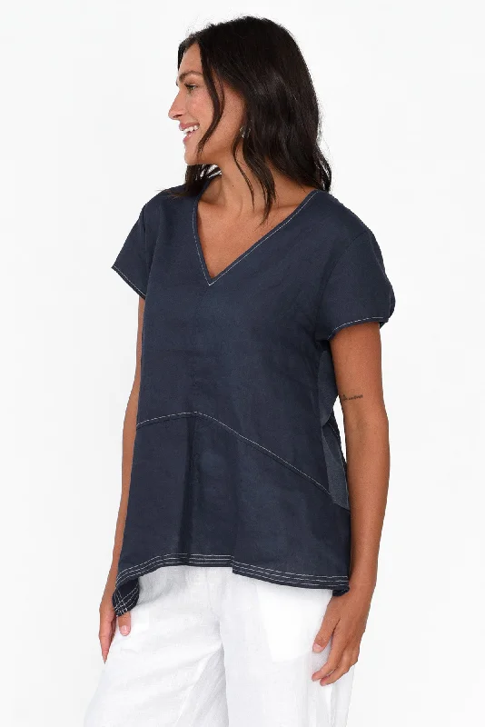 lindy-navy-linen-v-neck-top