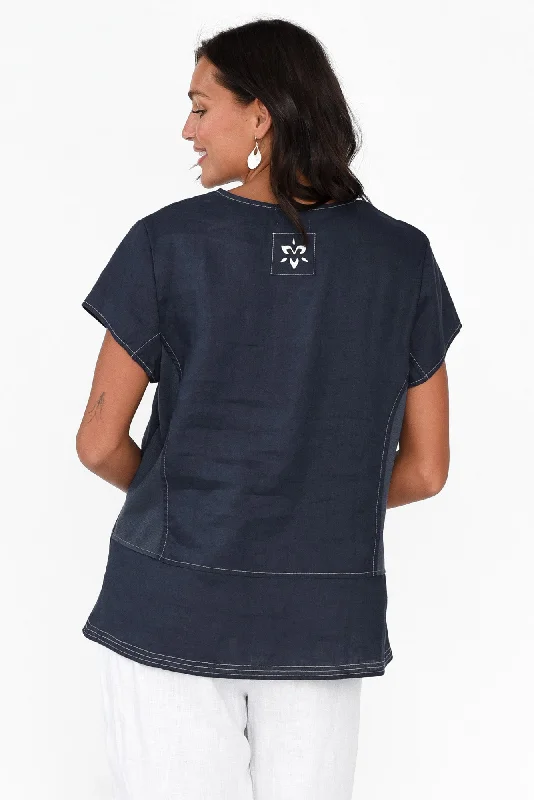 lindy-navy-linen-v-neck-top