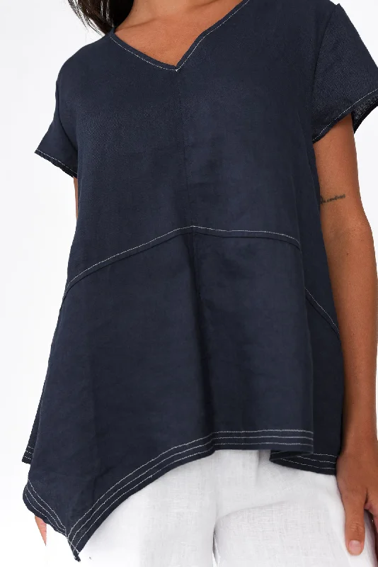 lindy-navy-linen-v-neck-top