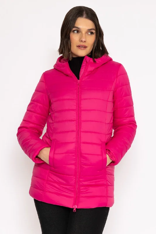 Longline Puffa Coat in Pink