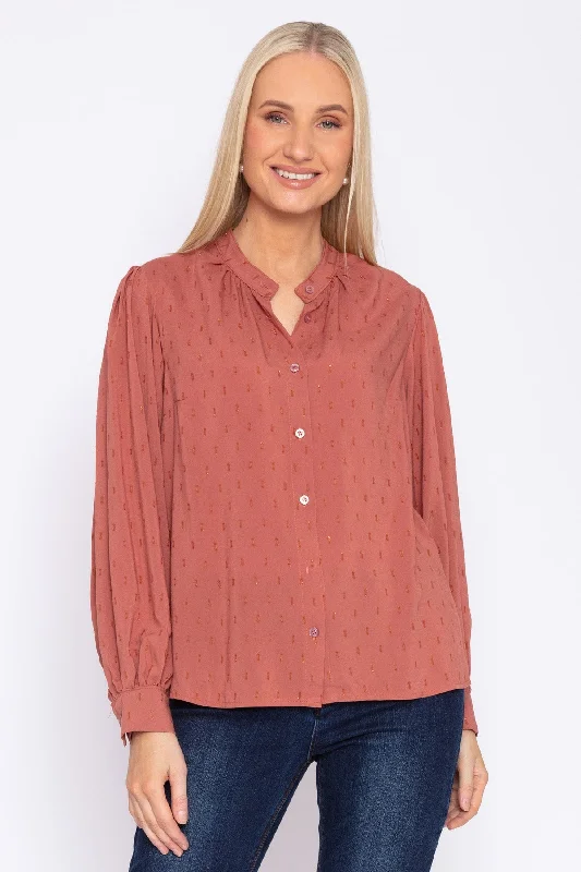 Lurex Foil Blouse in Terracotta