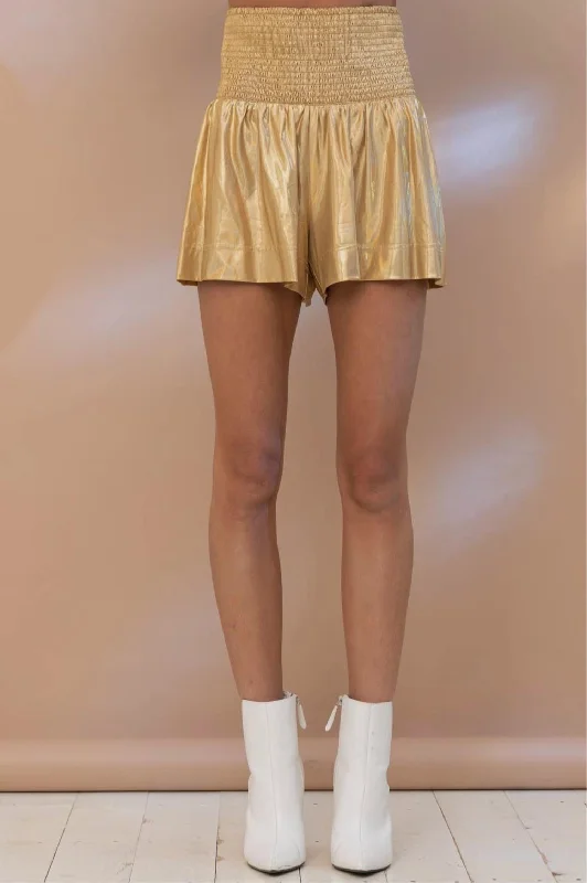 Metallic Gameday Smocked Shorts In Gold