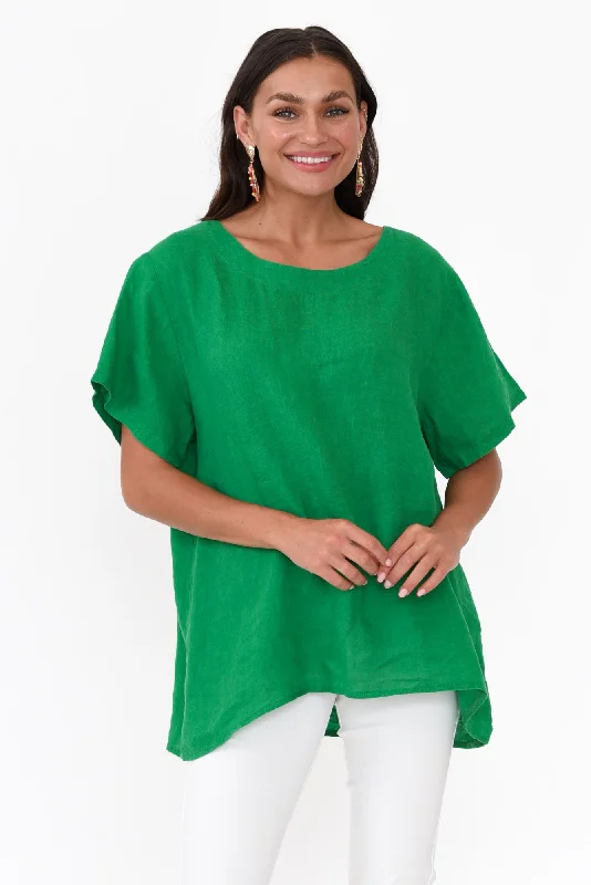 Micah Green Linen Scoop Neck Top