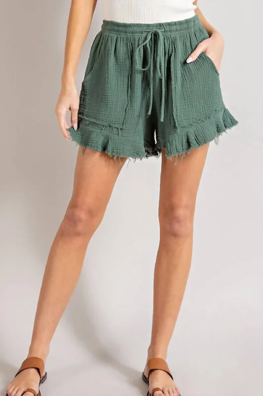 Mineral Washed Drawstring Shorts In Sage