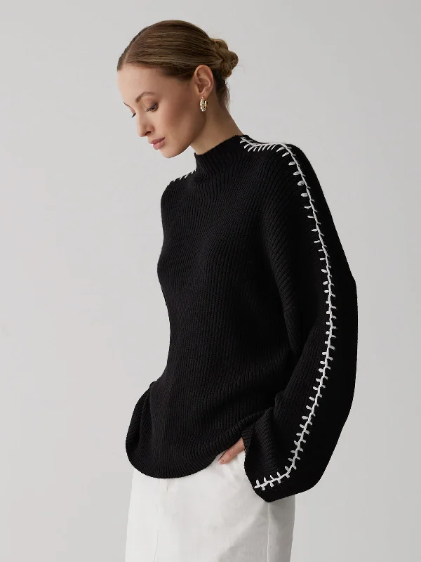 Mock Neck Contrast Knit Sweater