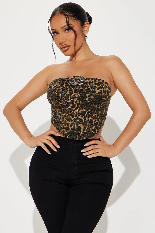 Most Wanted Leopard Corset Top - Brown/combo