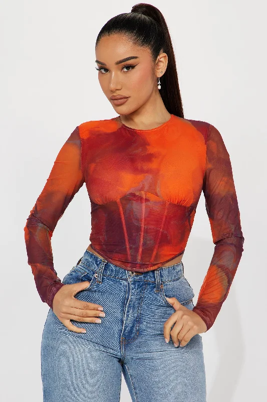 My Moment Mesh Corset Top - Orange/combo