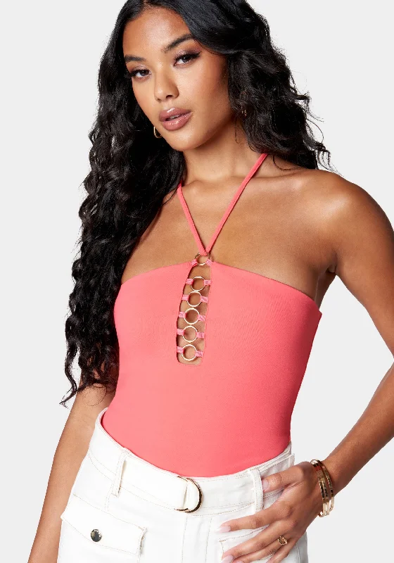 Neck Tie Plunging Ring Detail Tube Top